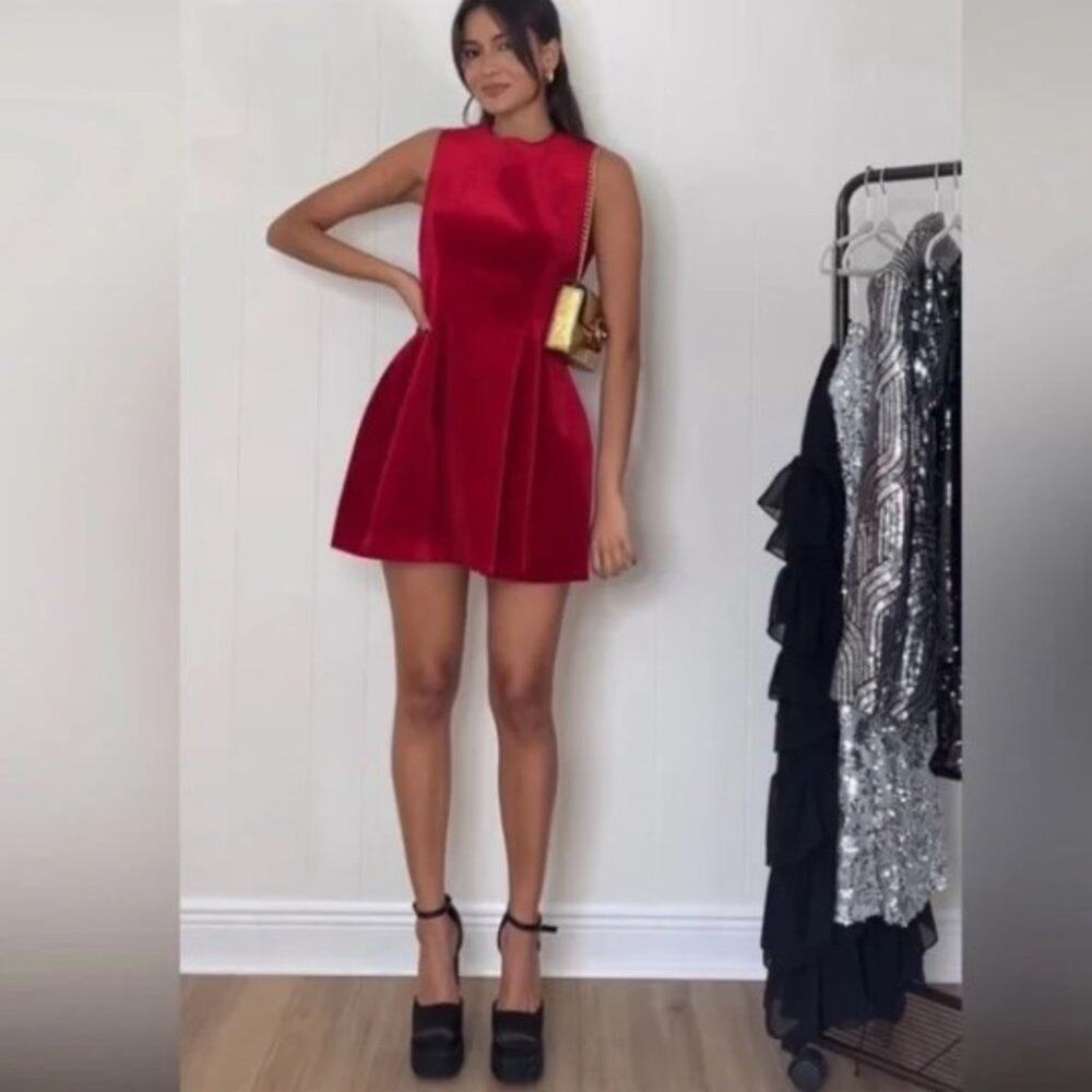 Zara Cherry Red Velvet Mini Dress Sleeveless Fit & Flare Size XXL